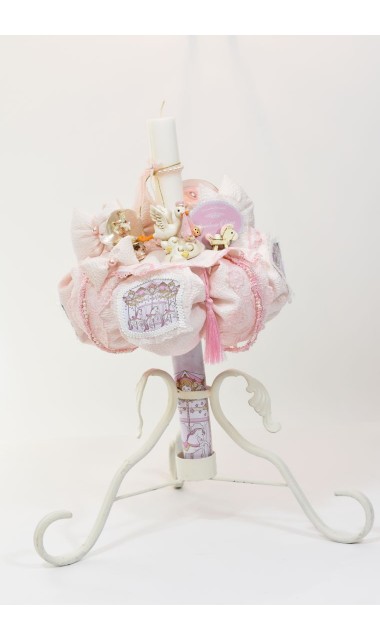 Lumanare de botez personalizata prin brodarea unui carusel, 45cmx4cm, Baby Candle Carousel 1